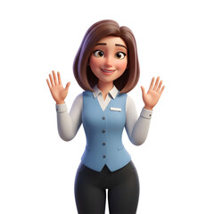3D character illustration of a friendly woman in a uniform waving hello