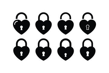 heart lock silhouette vector set