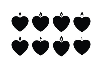 heart shaped candle silhouette vector set
