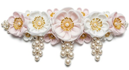 Beautiful floral hair accessory with pearls and gold details