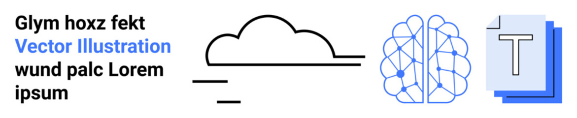 Cloud computing, artificial intelligence, digital storage, neural networks, digital communication, document processing. Abstract cloud, brain-thumbs up AI graphic layered text symbol. Cloud
