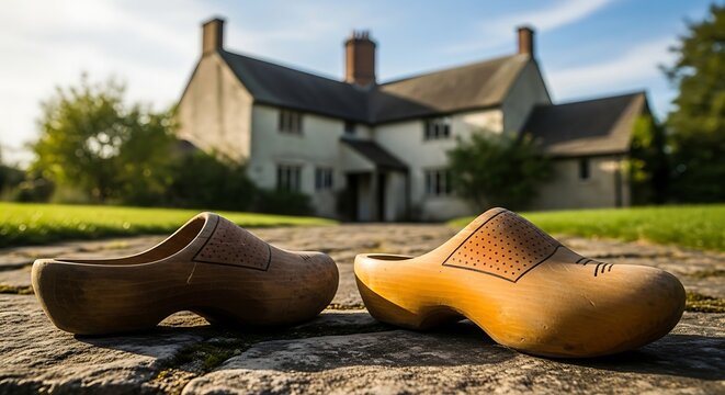 Wooden clogs shoes traditional dutch footwear vintage house europe culture travel tourism outdoor pair
