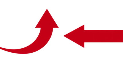 Red directional arrows showing contrasting movement paths against a stark for contrast and direction
