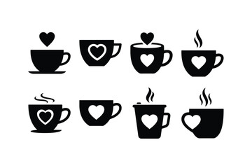 love coffee cup silhouette vector set