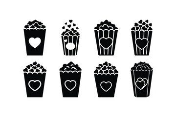 love popcorn box silhouette vector set