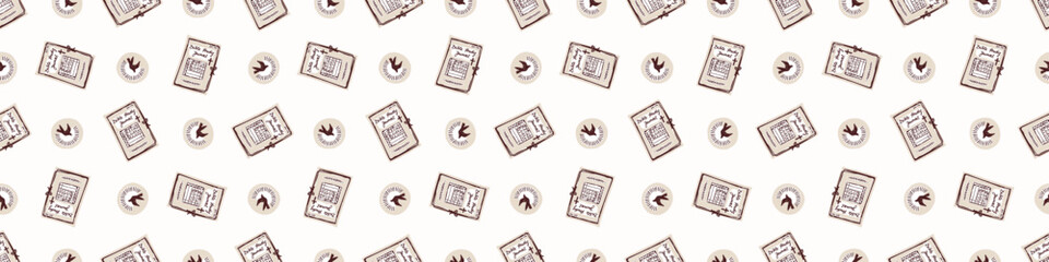 Bible book of Gods word vector border. Seamless trim for Christian bible study, faith notes and sermon jorunal. Religious lino cut banner. 