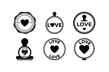 love seal rubber stamp silhouette vector set