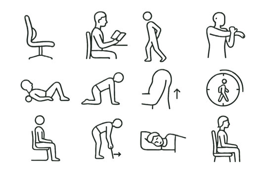 Alignment timer balanced icons standing icon spinal sleeping roller guide posture vector