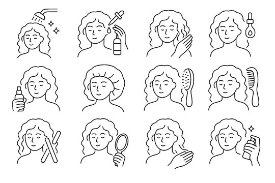Application haircare icon curl tonic icons vector rinse rods soft heatless healthy
