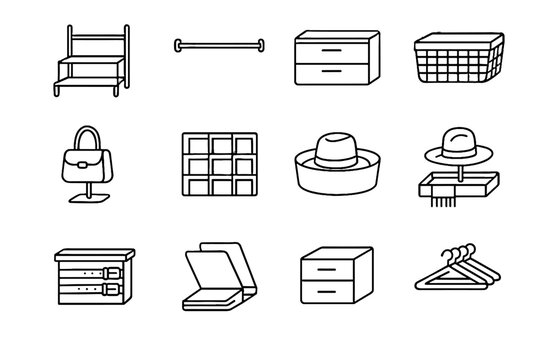 Minimalist icons vector organizer grid scarf icon compact wardrobe basket shelf mini