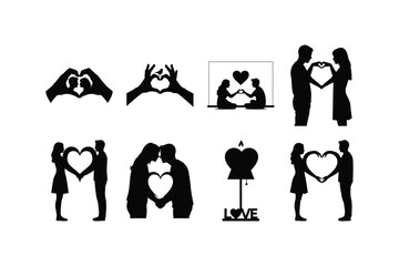 romantic couple kiss silhouette vector set