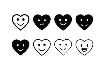 smiley heart line art silhouette set