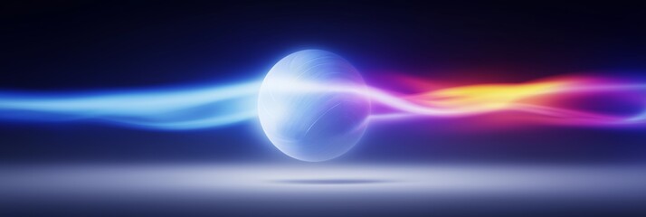 Volleyball banner with dynamic colorful energetic light trails. Volleyball ball wallpaper