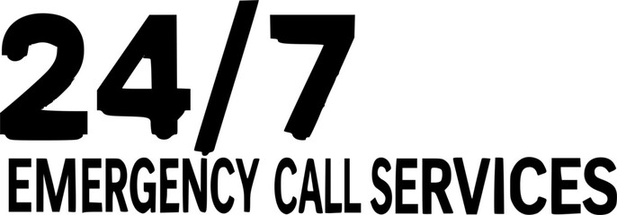 24 7 Emergency call services icons set in black and blue colors on white background
