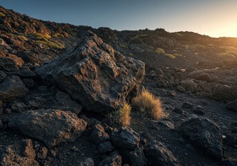 Obraz premium Exploring ancient geological formations, massive igneous rock structures, and durable crystalline stone in a rugged outdoor environment, ancient, crystalline, coast