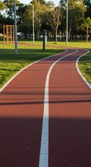 Smooth, clean paved pathway bordering a bright recreational area. Designed for safety and easy access around the community park space, foundation, concrete, walkway