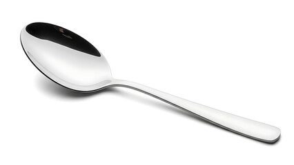 Close-up of a shiny silver spoon on a white background