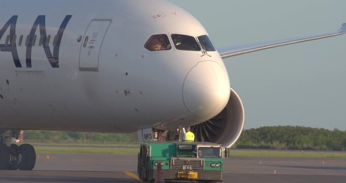 Airliner Pushback Sunset