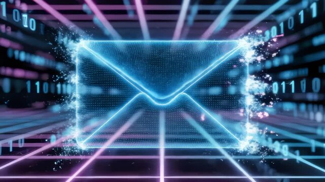Neon Email Envelope Transmits a New Message Through Binary Code