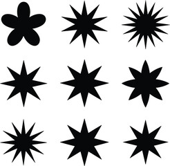 Obraz premium A collection of various black star and geometric flower shapes on a white background