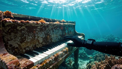 Underwater Piano with Gloved Hand