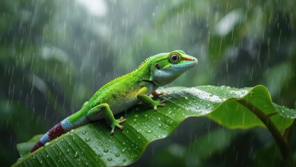 Rainy Day Gecko in Tropical Rainforest