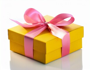 Obraz premium a yellow box with pink ribbon on top
