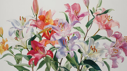 watercolor painting of Elegant wedding invitation card background vector. Minimal hand painted watercolor botanical Lilly flowers texture template background. Design for wedding, cover, poster, rsvp