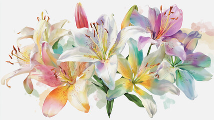 Fototapeta premium watercolor painting of Elegant wedding invitation card background vector. Minimal hand painted watercolor botanical Lilly flowers texture template background. Design for wedding, cover, poster, rsvp