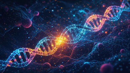Neon DNA Strands in Futuristic Space