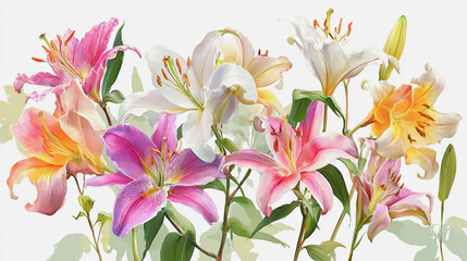 Obraz premium watercolor painting of Elegant wedding invitation card background vector. Minimal hand painted watercolor botanical Lilly flowers texture template background. Design for wedding, cover, poster, rsvp