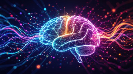 Neon Brain with Glowing Connections