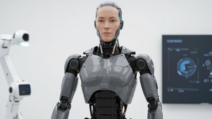 Advanced Humanoid Robot in Futuristic Lab