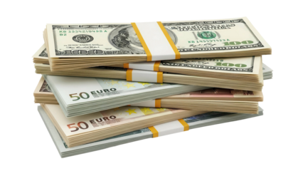 Stacked Money: US Dollars and Euros