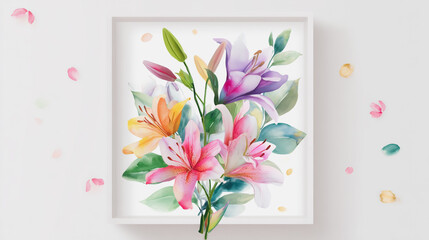 watercolor painting of Elegant wedding invitation card background vector. Minimal hand painted watercolor botanical Lillflowers texture template background. Design for wedding, vip cover, poster, rsvp