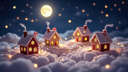Cozy Christmas Village Under a Full Moon