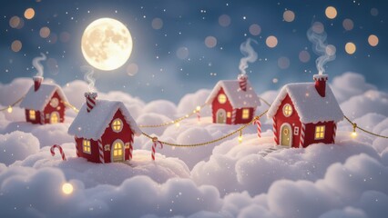 Cozy Christmas Village in Snowy Night