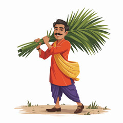 Indian farmer carrying a large bundle of green grass over his shoulder male agriculture