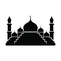 Silhouette of a mosque with multiple minarets Vector, illustration