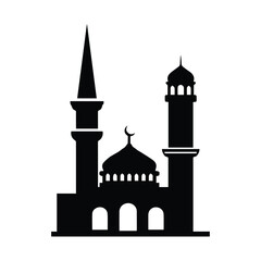 Silhouette of a mosque with twin minarets Vector, illustration