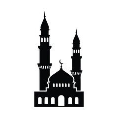 Silhouette of a mosque with twin minarets Vector, illustration