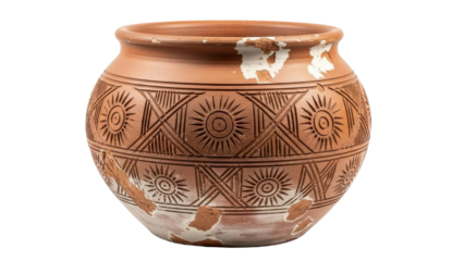 Ancient Terracotta Pot With Sun Motif