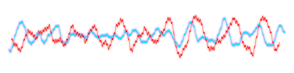 Red blue light wave pulse spectrum graph analysis isolated on white background