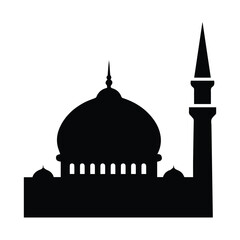 Silhouette of a mosque with a dome and minaret Vector, illustration