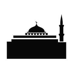 Silhouette of a mosque with a dome and minaret Vector, illustration