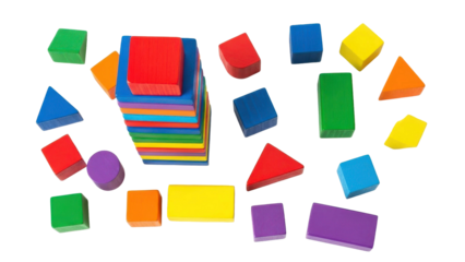 Wooden Geometric Blocks Scattered