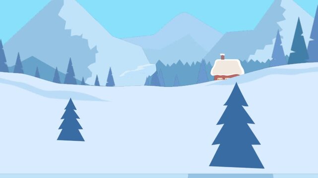 Cartoon Winter Landscape Animation with Falling Snow and Pine Trees - Seamless Loop Motion Graphics background