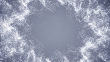 Abstract glowing particle cloud frame with copy space on a muted gray background