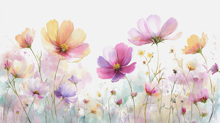 watercolor painting of Elegant wedding invitation card background vector. Minimal hand painted watercolor botanical flowers texture template background. Design for wedding, vip cover, poster, rsvp