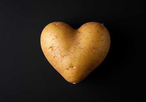 Une patate fra?chement r?colt?e naturellement en forme de coeur, symbolisant l'amour de la terre et l'importance des l?gumes racines ,champ ,forme ,biologique